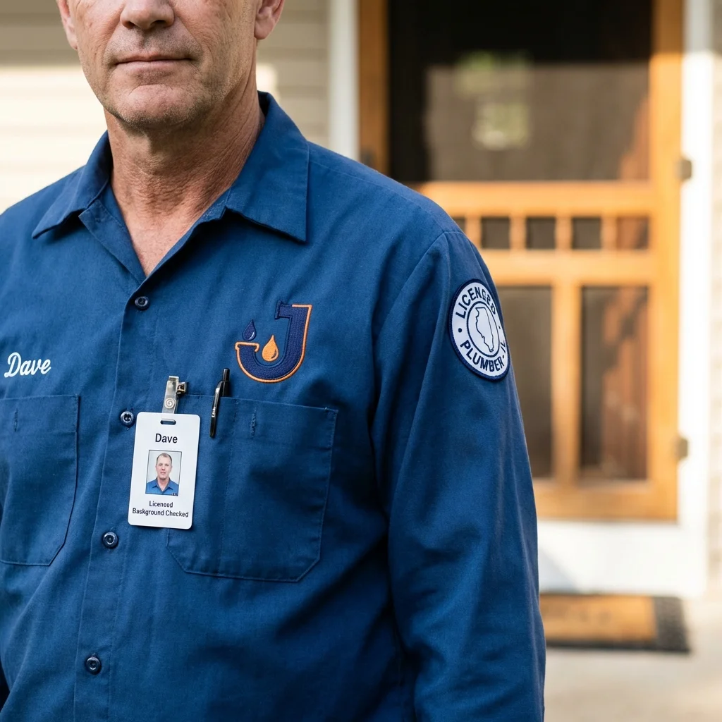 Licensed plumber showing ID badge in Lake Mills, WI