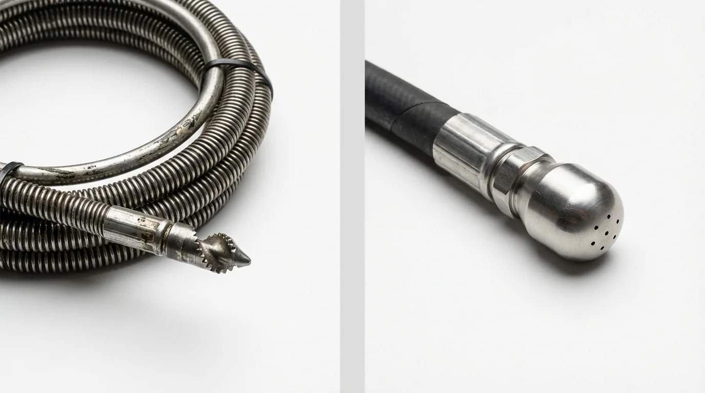 Drain snake cable and hydro jetting nozzle used for drain cleaning in Lake Mills, WI