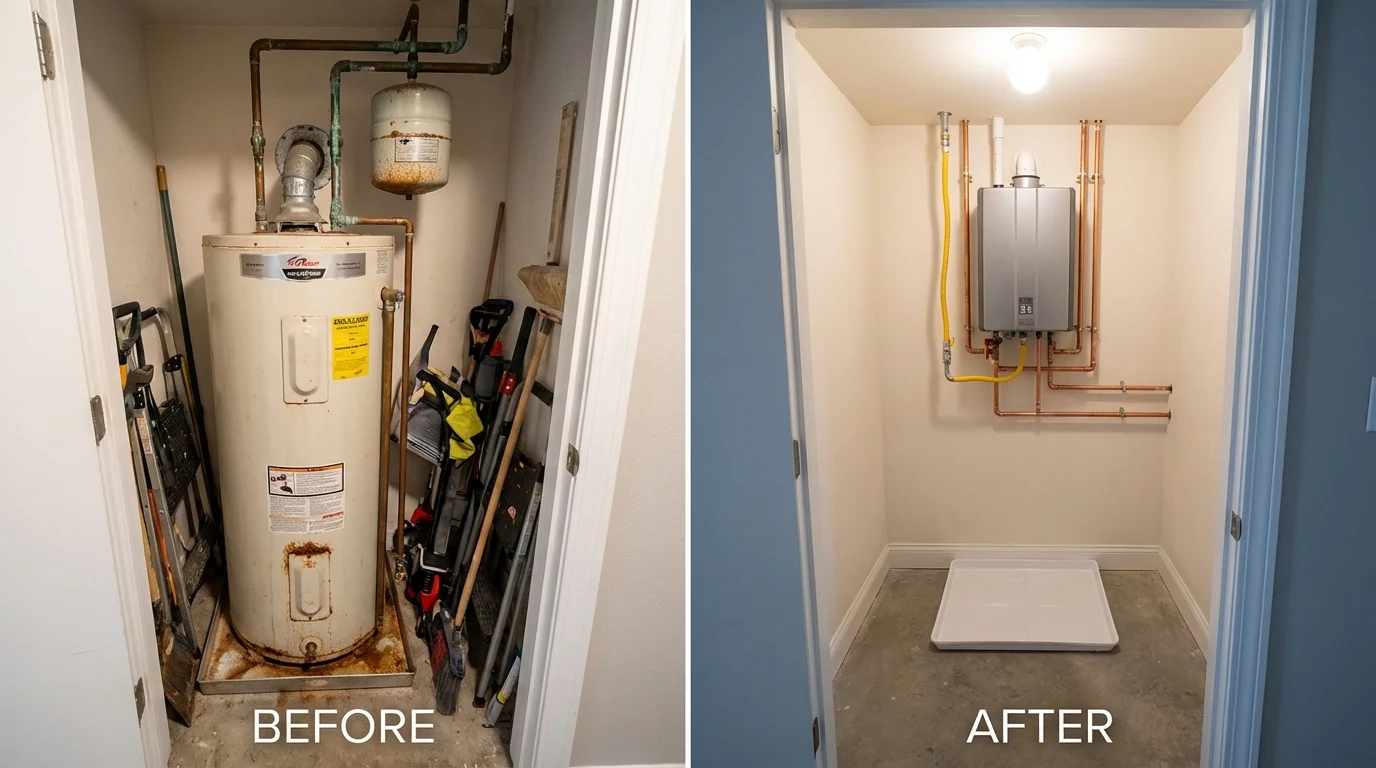 Tank water heater versus wall-mounted tankless unit comparison for Lake Mills, WI homeowners